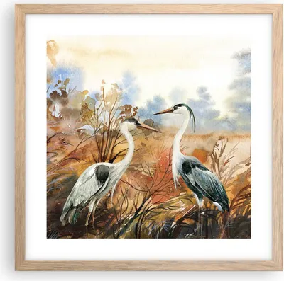 Produktbild von Gerahmtes Poster - Rahmen in heller Eiche - Kraniche Vögel Herbst - 40x40 cm - Wand Bild - Wanddeko - Wandbilder - Kunstposter - Wandposter - Bilderrahmen - Bilder - Kunstdruck - P2NAC40x40-5077