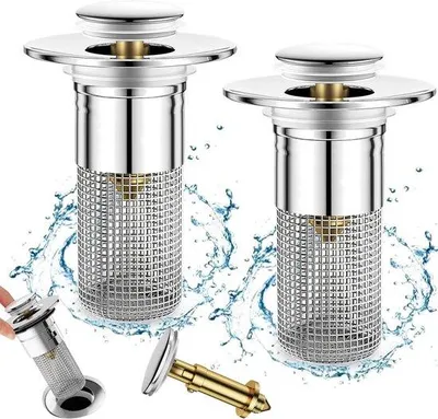 Immagine prodotto di 2 tappi di scarico a scatto per 34-40 mm, filtro di scarico in acciaio inossidabile, filtro di scarico in acciaio inossidabile, tappo di scarico con filtro, filtro di scarico per vasca da bagno