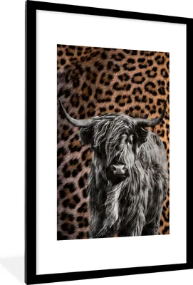 Produktbild von MuchoWow® MuchoWow® Gerahmtes Poster Schottisches Hochlandrind - Schwarz - Panther 60x90 cm - Poster mit zchwarzem Bilderrahmen - Dekoration - Wandposter Wohnzimmer - Hochwertig