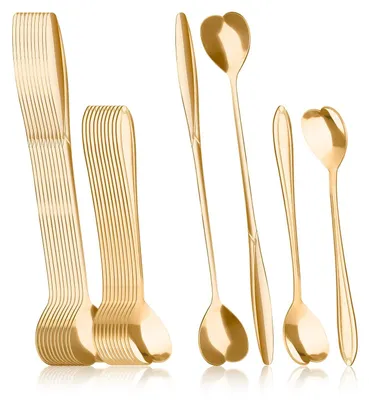 30 Herz-Kaffeelöffel Gold 11,9 & 17 cm Edelstahl