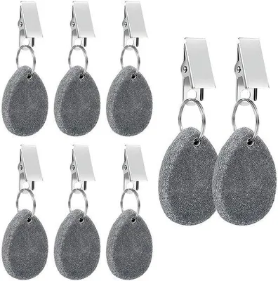 Produktbild von Naturstein-Tischgewichte mit Metallclip, 8er-Pack, außentafel, außen