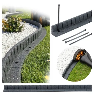 Produktbild von Flexible Rasenkante aus Recyceltem Gummi 120 x 8 - Rasenmäherfreundliche Mähkante - Leicht zu verarbeitende Rasenkantensteine - Stabile Beetumrandun