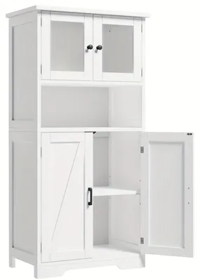 Produktbild von Freistehende Kommode – Aufbewahrungsschrank – Badezimmer-Schrank – Küchenschrank – Vitrine – Glastüren – Verstellbare Einlegeböden