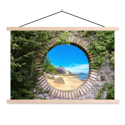 Produktbild von MuchoWow® Textilposter Sommer - Strand - Aussicht - Tropisch 120x80 cm mit holzfarbenen Rahmen - Aufhängeset