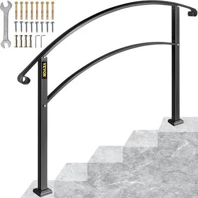 Produktbild von HuSuper Geländer 5ft Treppengeländer 4 bis 4 Stufen 0 ° bis 45 ° Eingangsgeländer formschön schwarz treppengeländer edelstahl verstellbarer Treppenhandlauf Schweißeisen