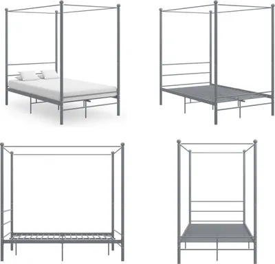 Obrázok produktu pre vidaXL Posteľ s baldachýnom sivá kovová 120x200 cm - Rám postele - Kovový rám postele - Postele - Postele