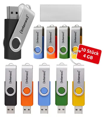 Produktbild von Intenso Basic Line, 4 GB, USB Typ-A, 2.0, Drehring, 13 g, Schwarz, Blau, Grün, Orange, Gelb