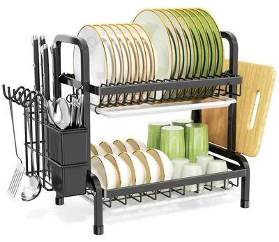 Image de Omgoods - Étagère de rangement noire à 2 niveaux avec bac de récupération pour la cuisine