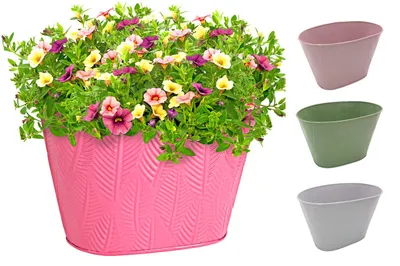 Produktbild von Übertopf aus Metall oval im Blätterdesign Pflanztopf Blumentopf Gartendekoration