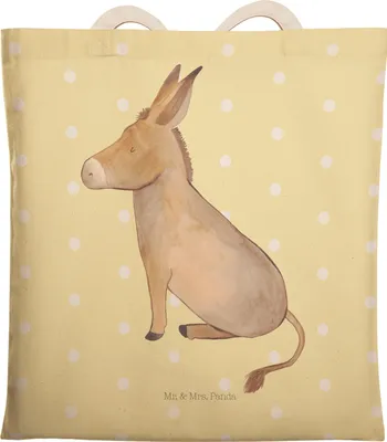 Produktbild von Mr. & Mrs. Panda Tote Bag Esel - Gelb Pastell - Geschenk, Beutel, Stoffbeutel, Lustige Sprüche, Lebensziel, Einkaufstasche, Ziel, Tasche, Zuversicht, Beuteltasche, Erfolg
