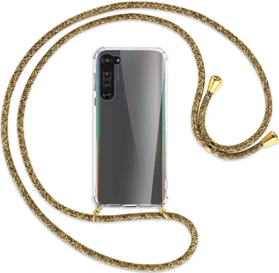Produktbild von Handykette Backcover-Schutzhülle mit Band (Metall goldfarben) für Motorola Edge - braun+beige