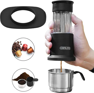 Produktbild von Tragbare Kaffeemaschine, 2-in-1-Reisekaffeemaschine, kompatibel mit NES-Kapseln und gemahlenem Kaffee, manuelle Handpress-Kaffeemaschine mit 120 ml Edelstahlbecher, 80 ml Wassertank, Becheradapterhalterung