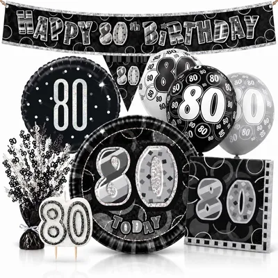 Produktbild von 80. Geburtstag Geburtstagsdeko Partyset Mann Frau Party Deko Set Geburtstag schwarz silber