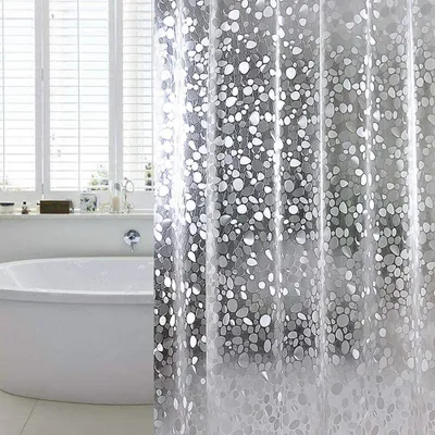 Produktbild von Duschvorhang Anti-Schimmel mit Gewicht Magnet unten, 0.2mm [180x180cm] Wasserdicht Antibakteriell Eva Vorhang für Dusche und Badewanne, 3D Steinmuster Weiß, inkl
