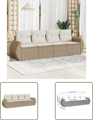 Produktbild von The Living Store 4-tlg. Garten-Sofagarnitur mit Kissen Beige Poly Rattan