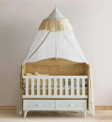Image de Lit bébé Style tente aspect bois Tiroirs pratiques Design moderne Confort
