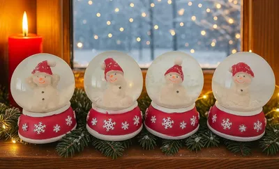 Produktbild von 4er-Set Schneekugeln mit Schneemann 6cm Weihnachtsdekoration