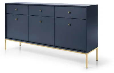 Immagine prodotto di Comò con tre cassetti e tre ante, blu navy, maniglie dorate, 154 x 39 x 83 cm
