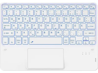 Immagine prodotto di Tastiera wireless con touchpad e illuminazione a 7 colori, dimensioni 10 pollici, colore bianco