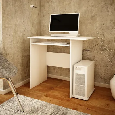 Produktbild von Schreibtisch mit Regalen – 74 x 80 x 50 cm stabil Computertisch mit Metallrollenführungen mit Auszugssperre, Weiß
