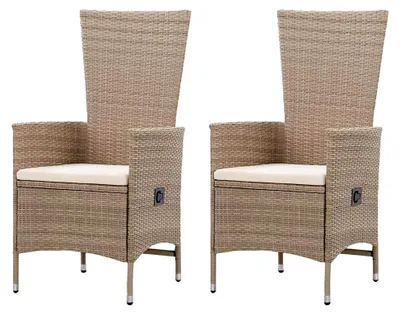 Produktbild von 2er Set Gartenstuhl mit Auflagen Hochlehner Rattansessel Gartenmöbel Poly Rattan Beige