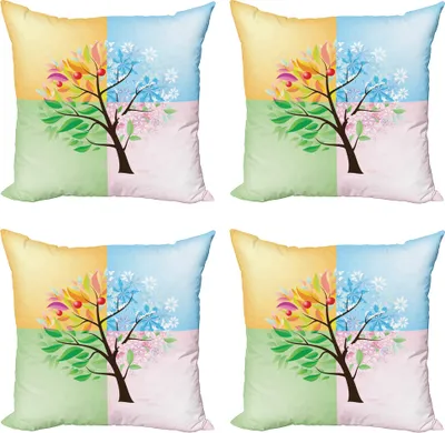 Produktbild von ABAKUHAUS Baum Kissenbezug Set (4 Stück), 4 Jahreszeiten Baum Umwelt, Moderner Doppelseitiger Digitaldruck, 40 cm x 40 cm, Mehrfarbig