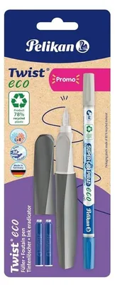 Image de Stylo plume Pelikan Twist eco avec 2 cartouches d'encre et un effaceur d'encre Super-Pirat, couleurs assorties (pas de choix de couleurs possible !)