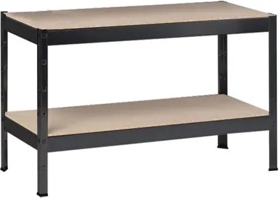 Produktbild von SCHULTE Regalwelt Schwerlastregal mit 2 Holzböden, 43x120x40 cm (HxBxT), Traglast pro Ebene ca. 150 Kg, schwarz-Struktur, Lagerregal, Kellerregal