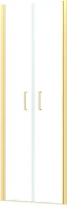 Image de Porte de Douche Double Battant 80x200cm - Verre Trempé Transparent 6mm - Profil Or Doré Brossé