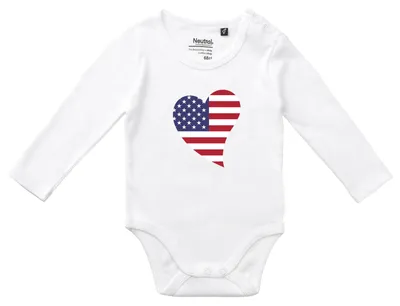 Produktbild von Huuraa Baby Body USA Flagge Herz 80 White  Baumwolle Fairtrade Langarmbody Geschenkidee