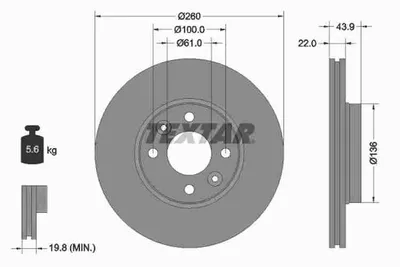 Produktbild von 2 Textar Bremsscheiben 260mm vorne für Nissan Renault