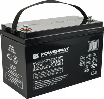 Zdjęcie produktu dla Akumulator kwasowo-ołowiowy POWERMAT 12V 100Ah PM-AGM-100AHM2