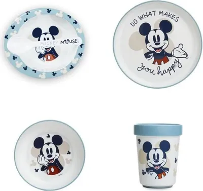 Zdjęcie produktu dla Zestaw Naczyń dla Dzieci Mickey Mouse Thermobaby, 2. Etap, Antypoślizgowy, Talerz, Miska, Kubek, 2 Łyżeczki