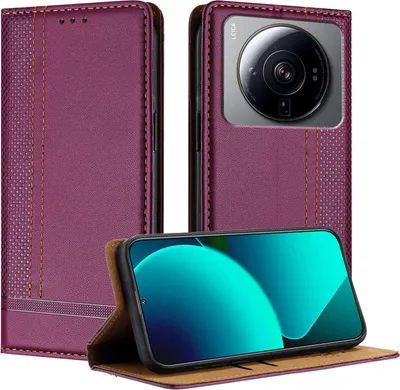 Produktbild von Handyhülle für Xiaomi 12S Ultra Leder Flip Klappbare Schutzhülle mit Standfunktion Lila
