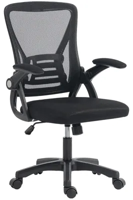 Produktbild von HOMCOM Netz-Bürostuhl mit klappbaren Armlehnen & Lendenstütze, Schwarz