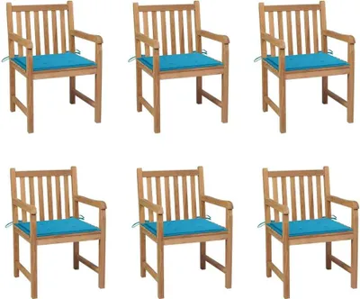 Produktbild von Gartenstühle 6 Stk. mit Blauen Kissen Massivholz Teak