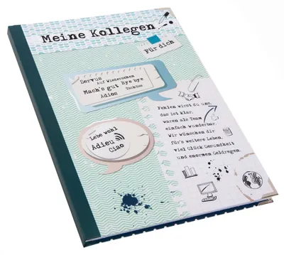 Produktbild von Großes XXL Kollegenbuch DIN A4 - blau grün - Geschenkbuch zum Abschiedmit Metallecken