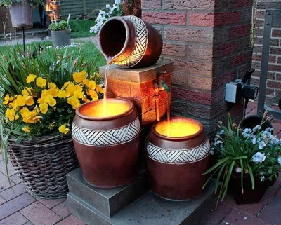 Immagine prodotto di Fontana da giardino con illuminazione a LED, fontana a cascata, fontane decorative, fontane per terrazza, fontane per balcone, decorazioni per giardino, modello SB106, luce bianco caldo