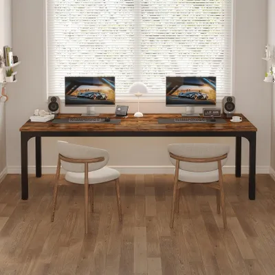 Image de Table de réunion - Bureau - Table de séminaire - Table de conférence - Bureau - Bois MDF imitation bois rustique, couleur marron - 198 x 70 cm