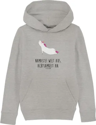 Produktbild von Mr. & Mrs. Panda Kinderpullover Einhorn Yoga 9-11 Jahre (134/146) - Heather Grey - Geschenk, Witzig, Baumwoll-Hoodie, Hoodie, Sweatshirt, Lustig, Unicorn, Kapuzenpullover