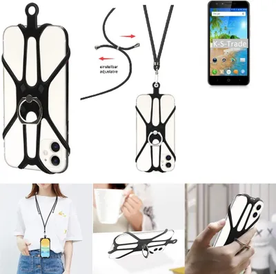 Produktbild von K-S-Trade 3in1 Handykette Handyband Handykordel Halsband Smartphone-Ring Handy-Ring kompatibel mit Doogee Y6C Fingerhalterung Handyring Tischständer