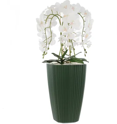 Obrázek produktu pro Umělá bílá orchidej v květináči kytice květů H 95 cm čtvercový květináč zelená