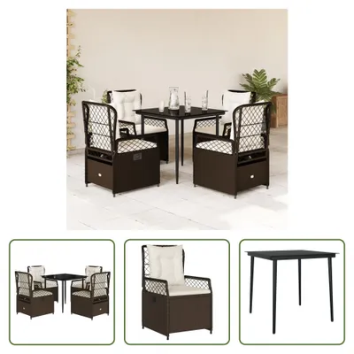 Produktbild von The Living Store 5-tlg. Garten-Essgruppe mit Kissen Braun Poly Rattan