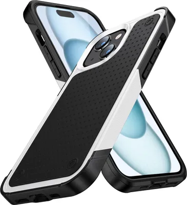 Image de Coque pour iPhone 15, qualité militaire, coque antichoc hybride 2en1 en PC dur et TPU souple Blanc Noir
