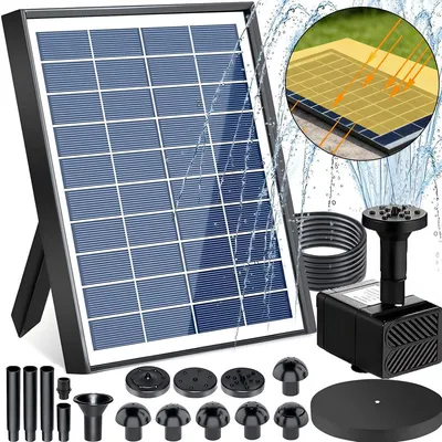 Produktbild von Solar Springbrunnen 6,5W für Außen, Teichpumpe Solar mit Trockenlaufschutz und Doppeldüsen für Garten Vogelbad Wasserspiel