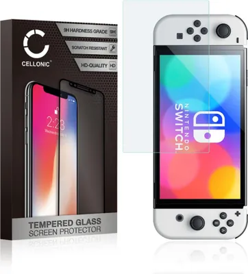 Produktbild von CELLONIC 9H Display Schutzglas kompatibel mit Nintendo Switch OLED Displayschutz Glas Folie 2.5D Full Glue Screen Protector Glass Schutzfolie Transparent Schutz