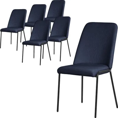 Obrázek produktu pro ML-Design jídelní židle sada 6 tmavě modrých polyesterových kuchyňských židlí s kovovými nohami židle do obývacího pokoje s opěradlem čalouněné židle do jídelny