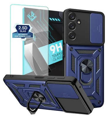 Produktbild von Armor Handyhülle für Samsung Galaxy A14 / A14 5G mit 9H Displayglas Displayschutz Kameraschutz Handy Panzer Case Cover Schutzhülle Outdoor Farbe: Blau
