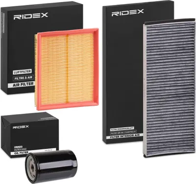 Produktbild von RIDEX Filterset Inspektionspaket Filtersatz für AUDI A4 Limousine (8D2, B5) A4 Avant (8D5, B5) 80 Avant (8C5, B4) für VW PASSAT (3B2)