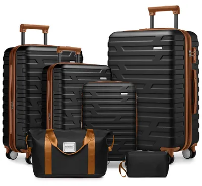 Produktbild von Kofferset 6-teilig Hartschale erweiterbar mit Trolleys Reisetaschen Spinner-Rollen Schwarz